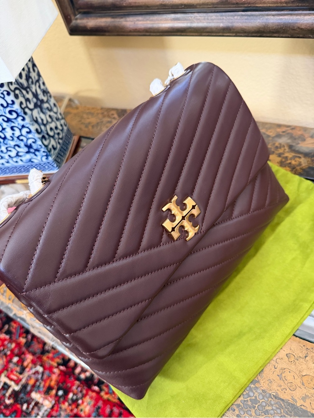 Tory Burch Quilted Chevron Leather Shoulder Bag in Dark Brown/Burgundy - Picture 13 of 16